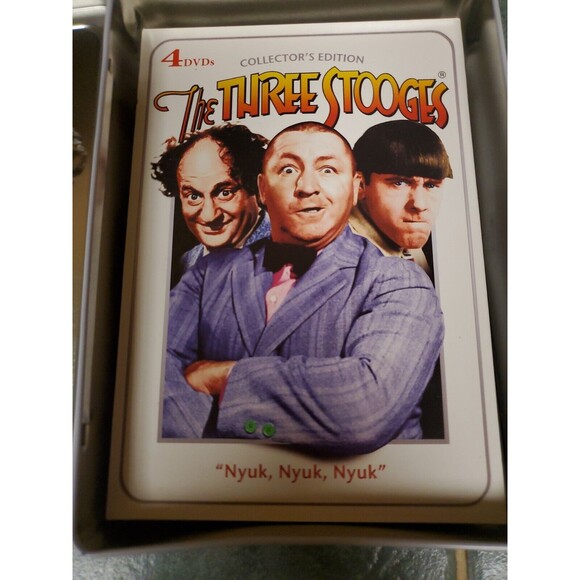 The Three Stooges Collectors Edition (DVD, 2009, 4-Disc Set) Tin W Collector Pin - Picture 3 of 8